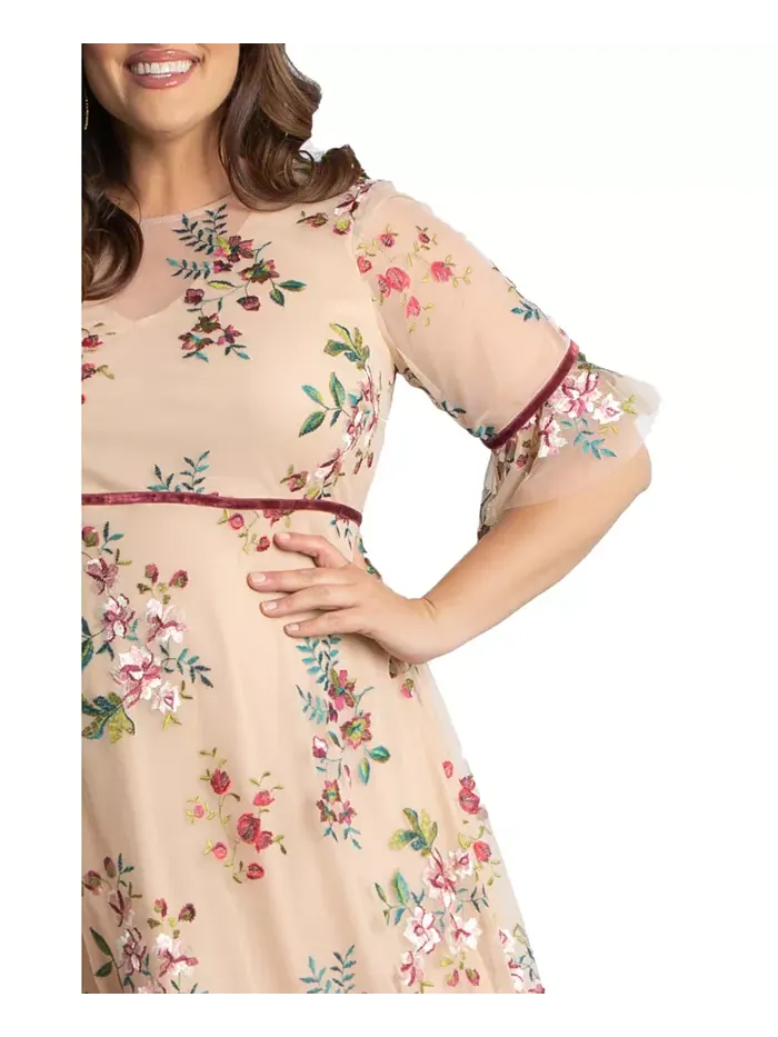 Платье с цветочной вышивкой Wildflower из сетки больших размеров Kiyonna — изображение 2 из 3, пудровый розовый