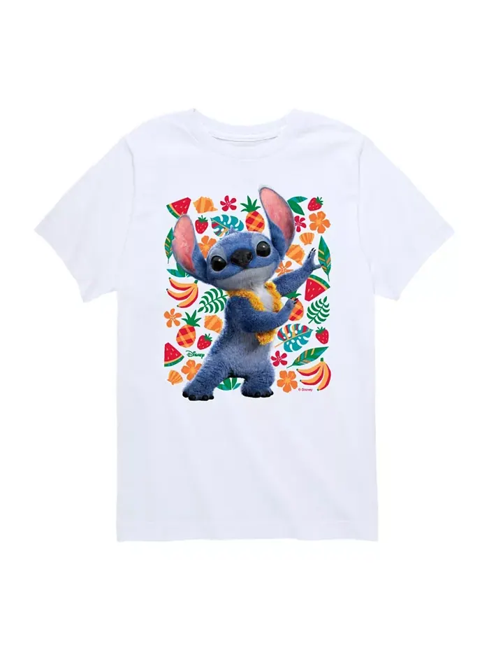 Футболка с принтом Stitch и фруктами из мультфильма "Лило и Стич" для мальчиков старшего возраста — изображение 1 из 3, белый