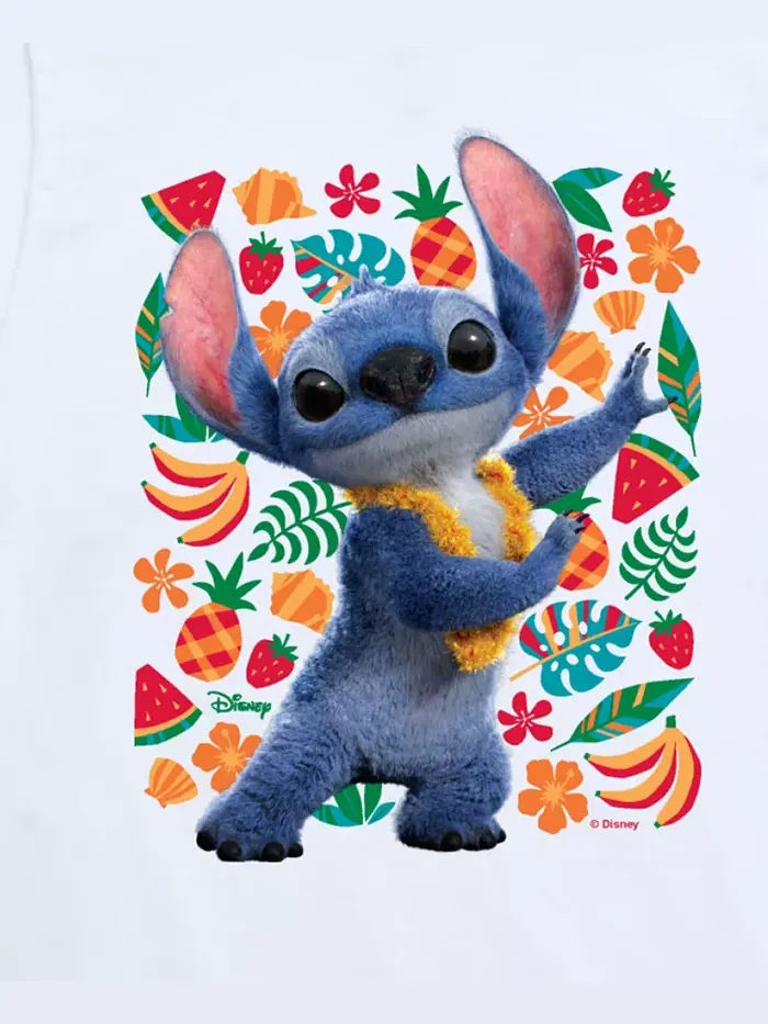 Футболка с принтом Stitch и фруктами из мультфильма "Лило и Стич" для мальчиков старшего возраста — изображение 3 из 3, белый