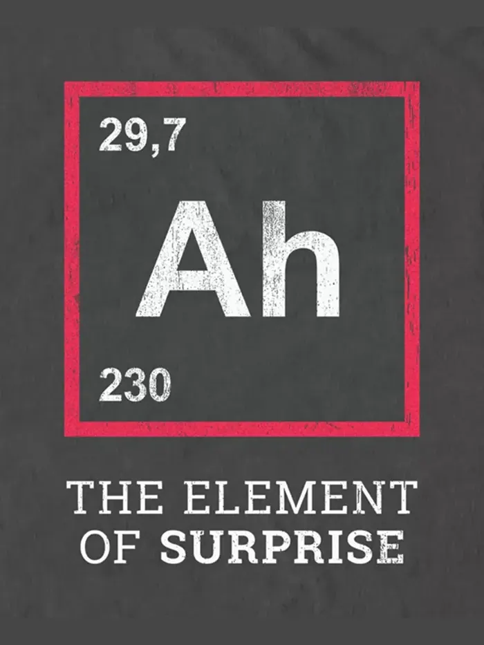 Мужская футболка с коротким рукавом Ah The Element Of Surprise, забавный подарок Design By Humans — изображение 3 из 3