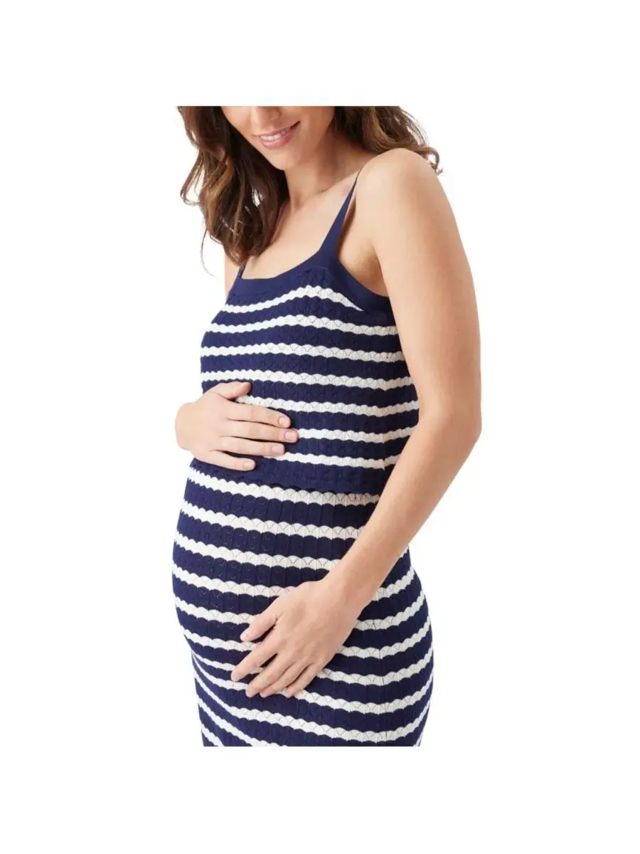 Платье для кормления из ажурной вязки для беременных Ripe Maternity — изображение 4 из 6, темно-синий/белый