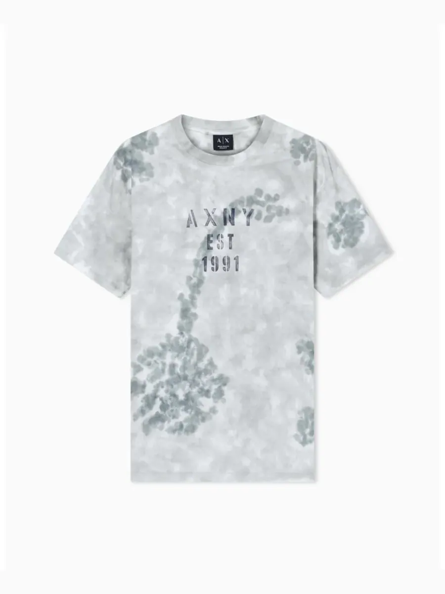 Мужская футболка с коротким рукавом и логотипом в стиле тай-дай A|X Armani Exchange — изображение 1 из 4, серый