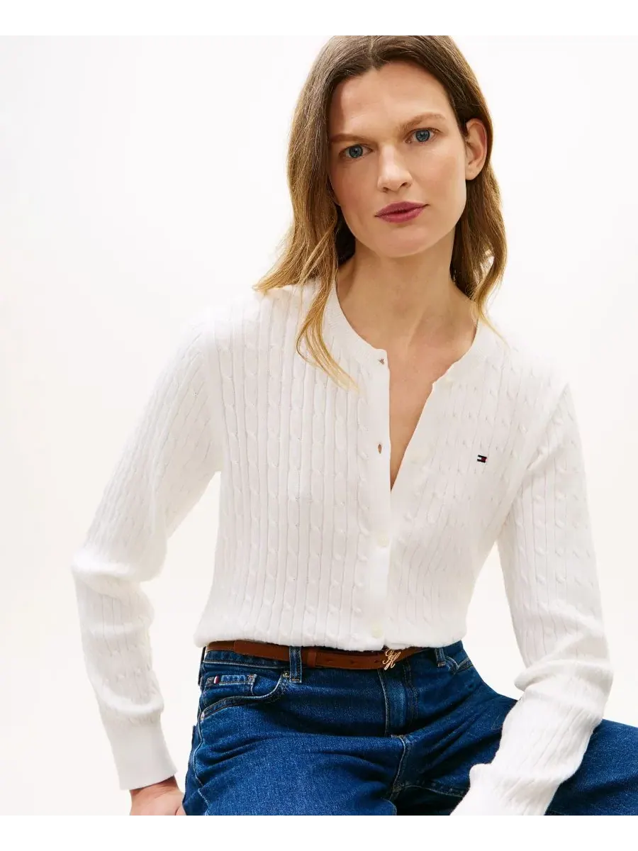 Женский кардиган крупной вязки с круглым вырезом Tommy Hilfiger — изображение 3 из 4, экру