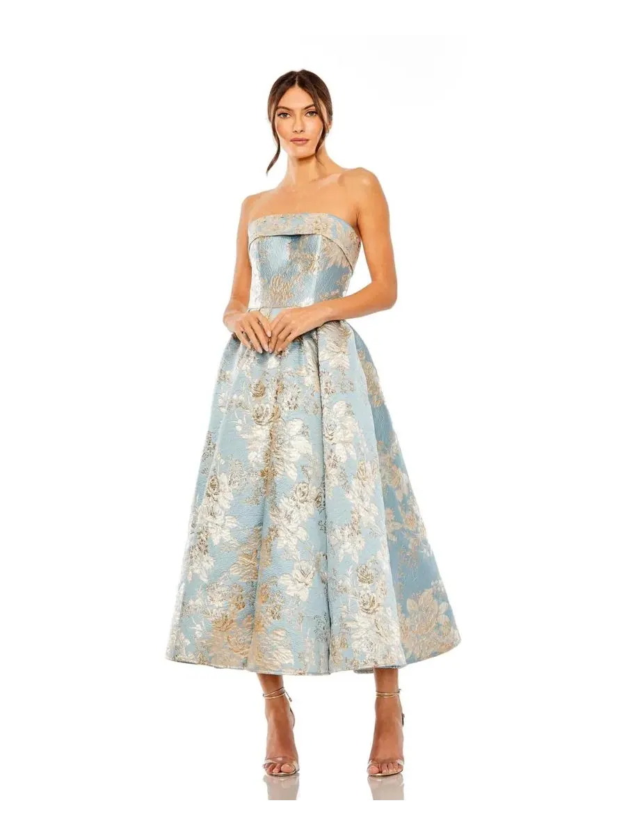Платье миди без бретелек с принтом, модель Petite Strapless Brocade Midi Dress with Pockets Mac — изображение 1 из 3