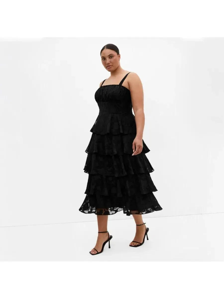 Платье миди с рюшами Daniela Ruffle Tier CITY CHIC — изображение 1 из 5, черный