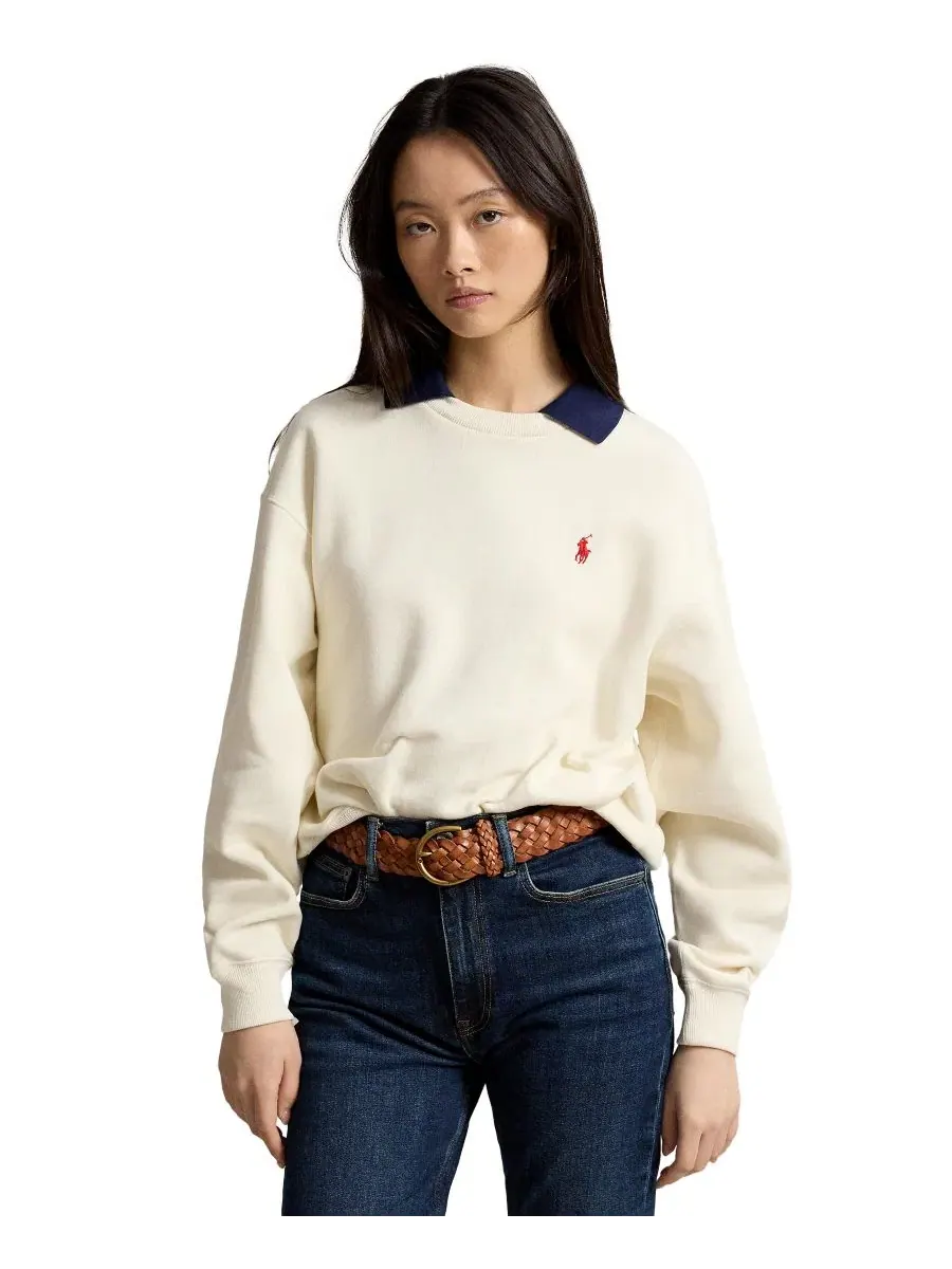 Свитшот с воротником-поло и вышивкой Pony Polo Ralph Lauren — изображение 1 из 6, белый