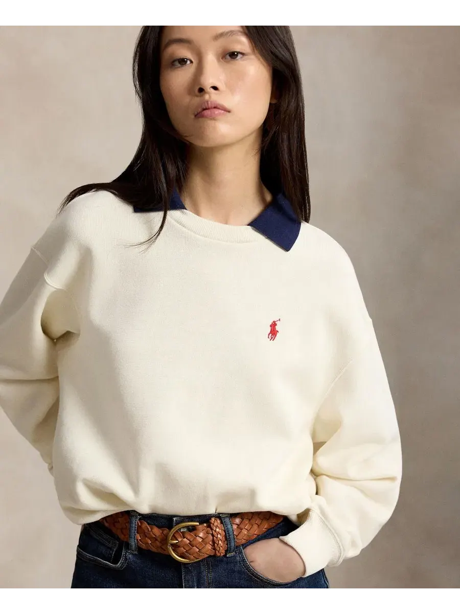 Свитшот с воротником-поло и вышивкой Pony Polo Ralph Lauren — изображение 3 из 6, белый
