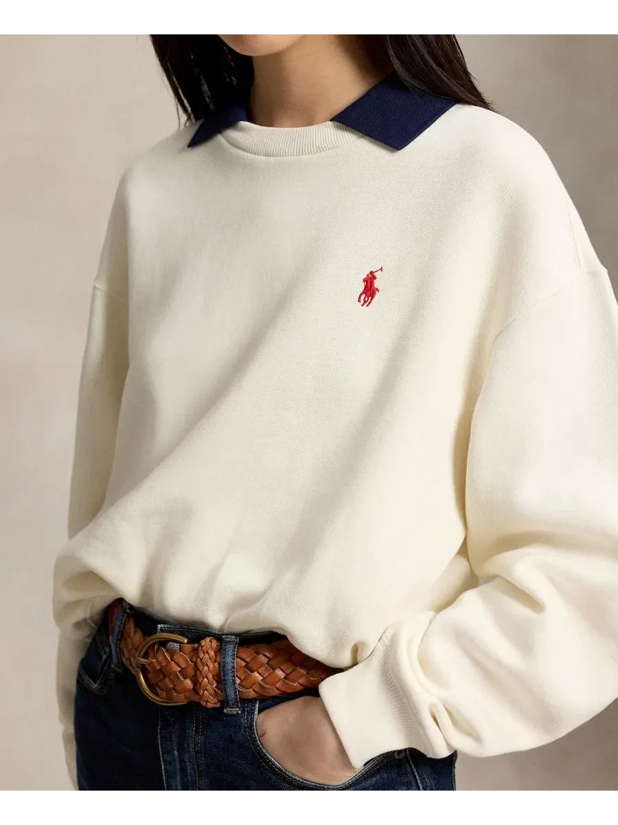 Свитшот с воротником-поло и вышивкой Pony Polo Ralph Lauren — изображение 4 из 6, белый
