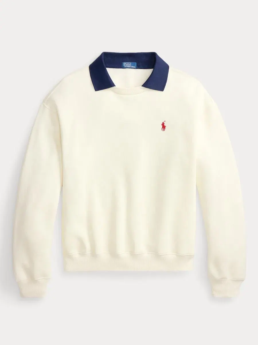 Свитшот с воротником-поло и вышивкой Pony Polo Ralph Lauren — изображение 6 из 6, белый