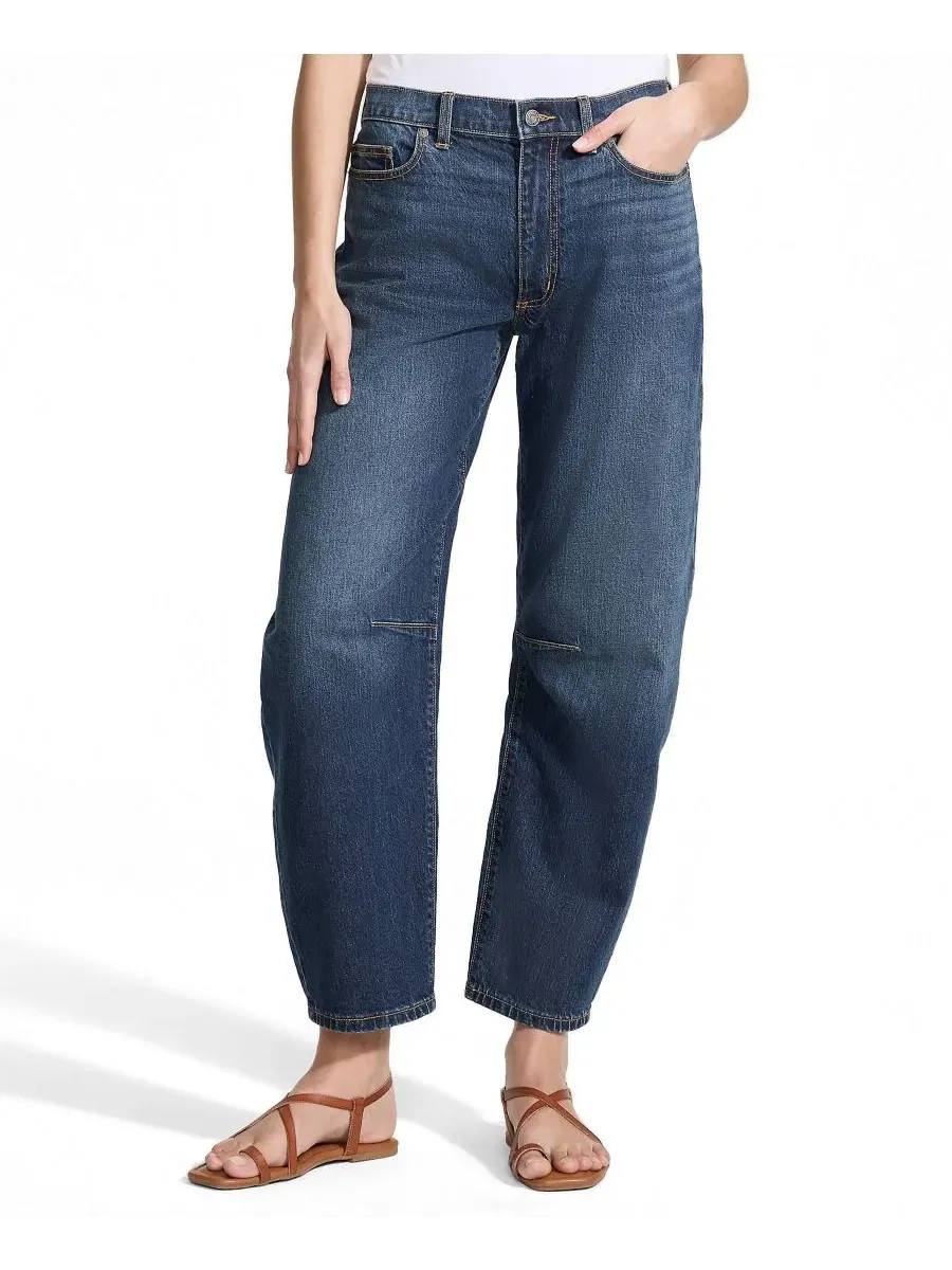 Джинсы-бананы с заниженной талией Petite Soft Denim Mid Rise Relaxed Barrel Leg Ankle Jeans Lands'