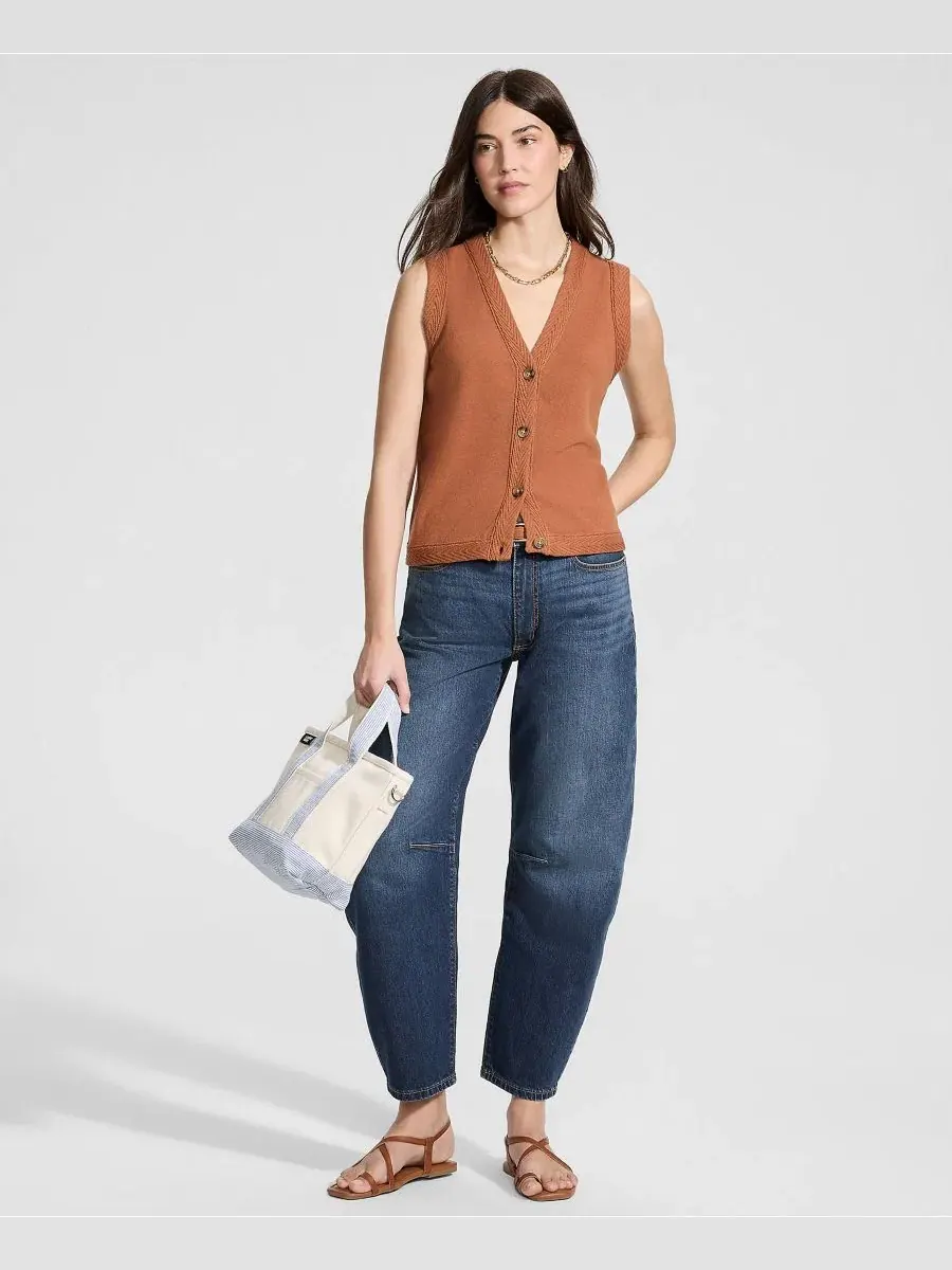Джинсы-бананы с заниженной талией Petite Soft Denim Mid Rise Relaxed Barrel Leg Ankle Jeans Lands' — изображение 3 из 4
