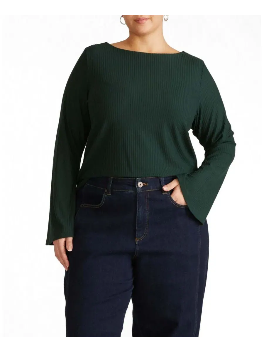 Топ с расклешенным рукавом Yasmin Flare Sleeve Ribbed Top Universal Standard — изображение 1 из 3, зеленый