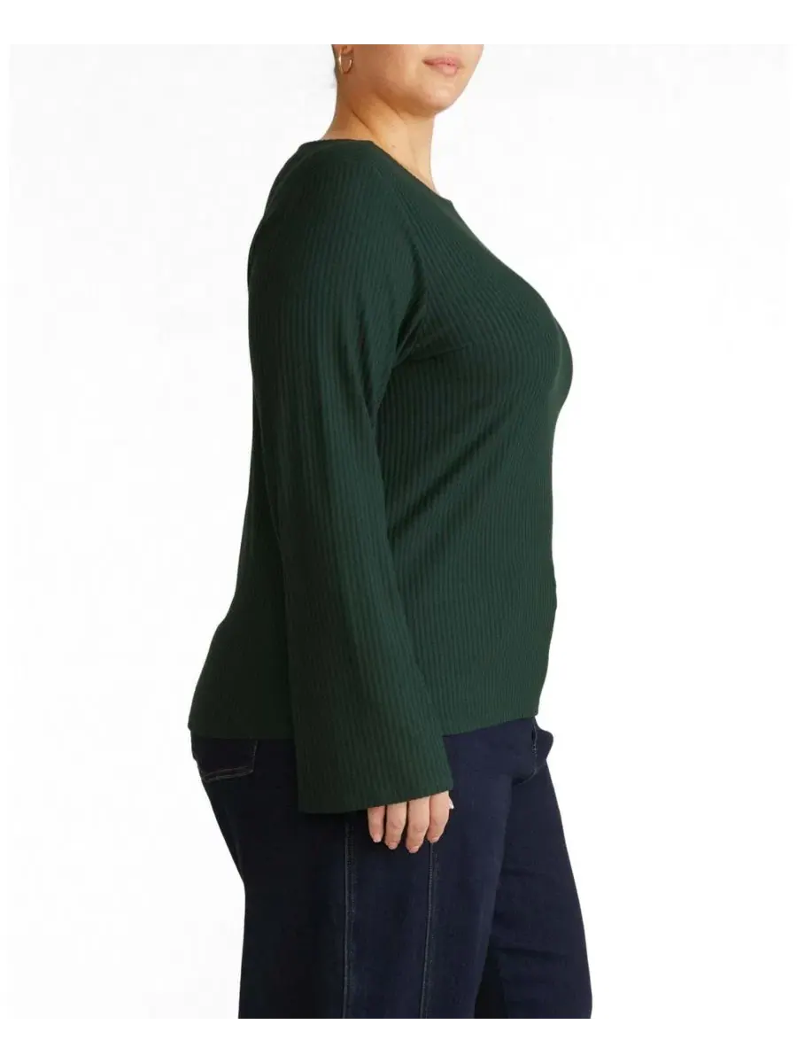 Топ с расклешенным рукавом Yasmin Flare Sleeve Ribbed Top Universal Standard — изображение 3 из 3, зеленый