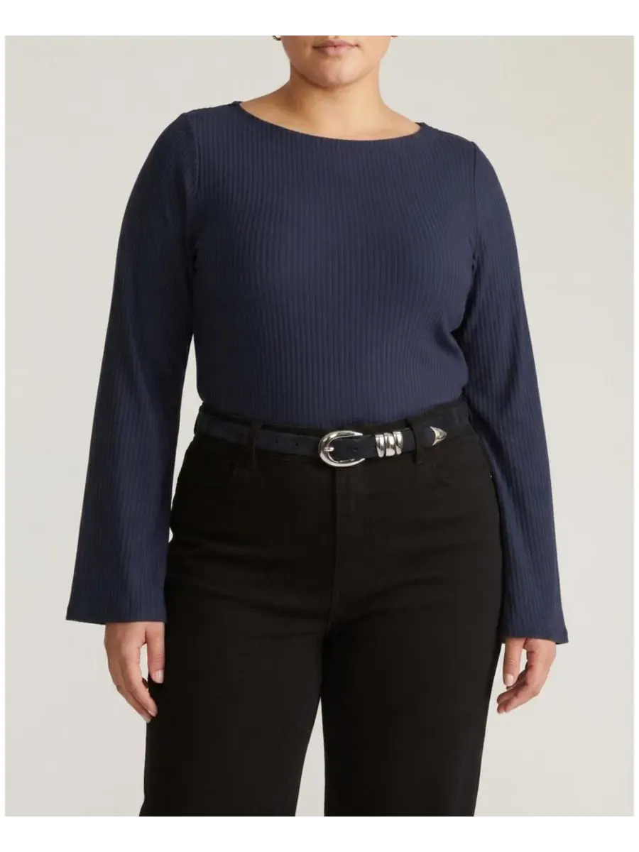 Топ с расклешенным рукавом Yasmin Flare Sleeve Ribbed Top Universal Standard — изображение 1 из 3, синий
