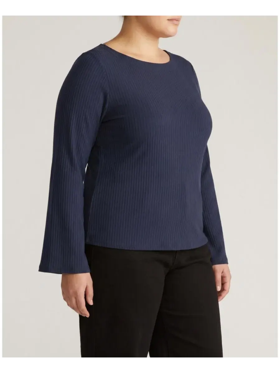 Топ с расклешенным рукавом Yasmin Flare Sleeve Ribbed Top Universal Standard — изображение 3 из 3, синий