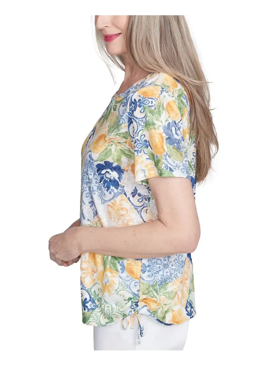 Футболка женская с узлом по боку и рукавами, модель Knotted Ruched-Side Alfred Dunner — изображение 3 из 5, желтый