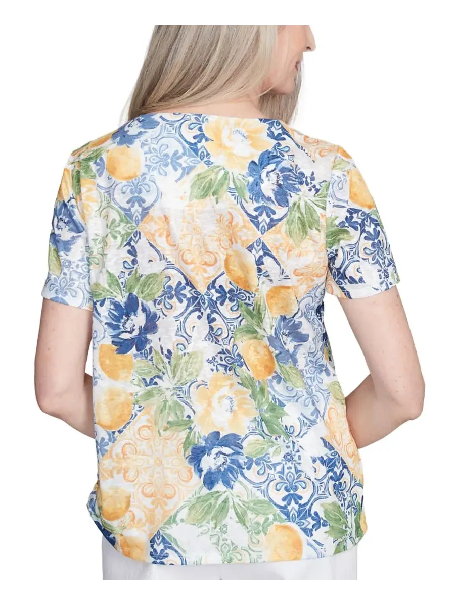 Футболка женская с узлом по боку и рукавами, модель Knotted Ruched-Side Alfred Dunner — изображение 5 из 5, желтый