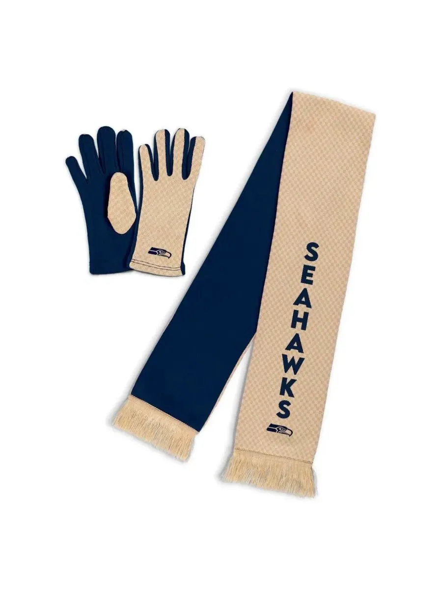 Комплект из шарфа и перчаток с принтом Seattle Seahawks WEAR by Erin Andrews — изображение 1 из 3, бежевый