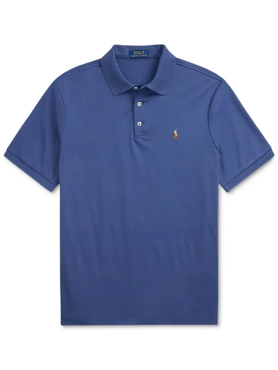Поло с коротким рукавом из хлопкового пике Classic Fit Polo Ralph Lauren — изображение 2 из 5, синий