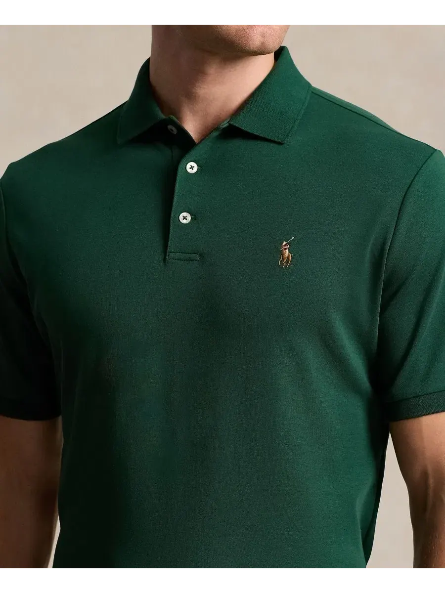 Поло с коротким рукавом из хлопкового пике Classic Fit Polo Ralph Lauren — изображение 4 из 5, синий