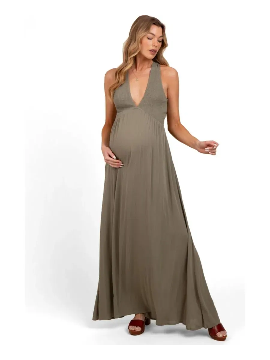 Платье макси с глубоким V-вырезом и перекрестной спинкой, модель Deep V-Neck Cross Back Pinkblush — изображение 1 из 4