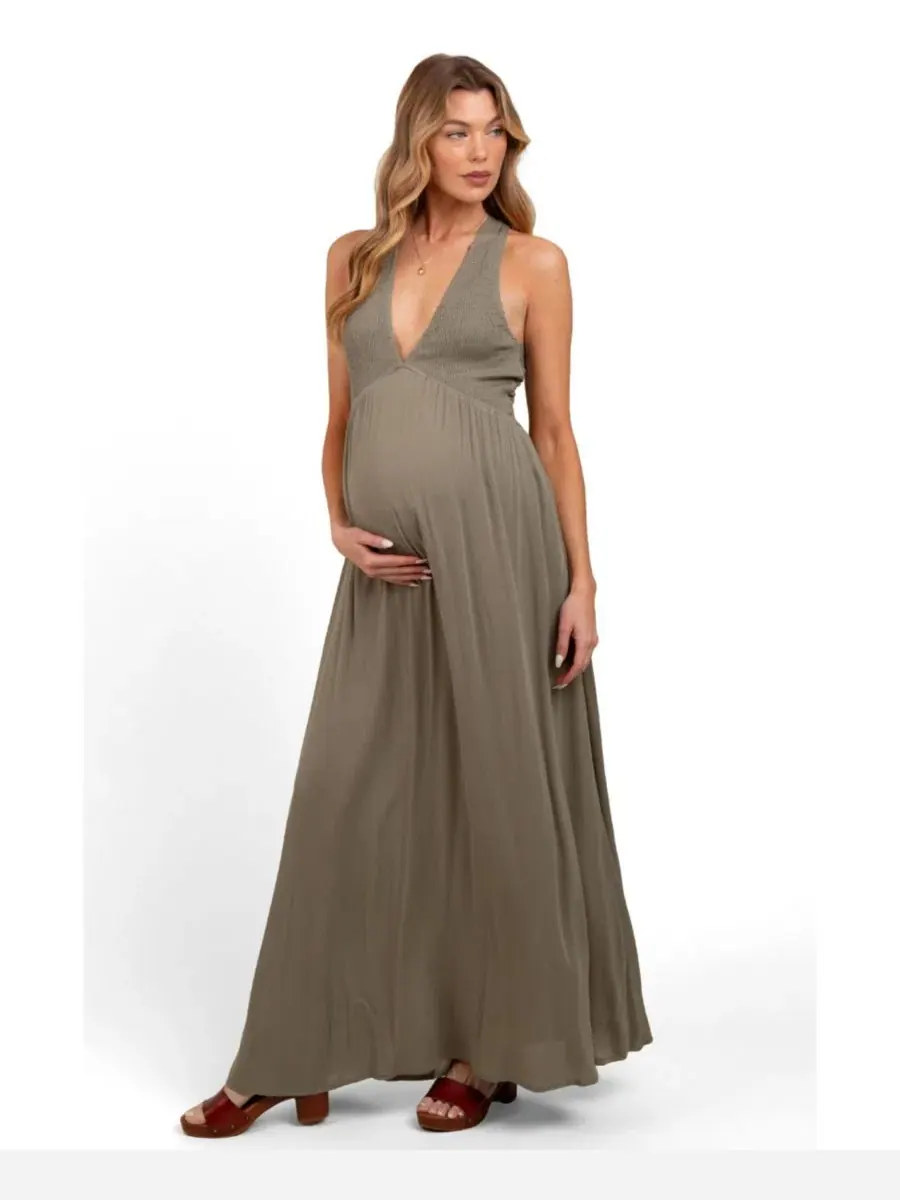Платье макси с глубоким V-вырезом и перекрестной спинкой, модель Deep V-Neck Cross Back Pinkblush — изображение 2 из 4