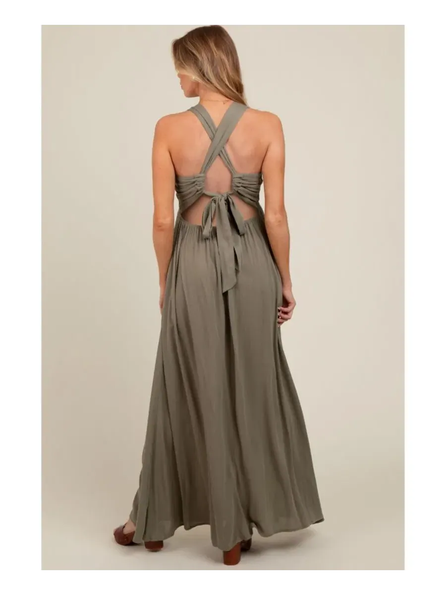 Платье макси с глубоким V-вырезом и перекрестной спинкой, модель Deep V-Neck Cross Back Pinkblush — изображение 3 из 4