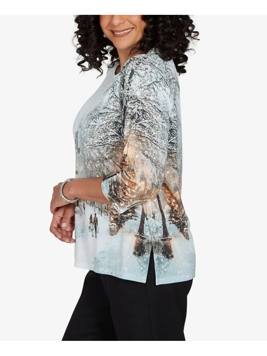 Топ с пайетками Classic Christmas In The City Alfred Dunner — изображение 3 из 6, бежевый