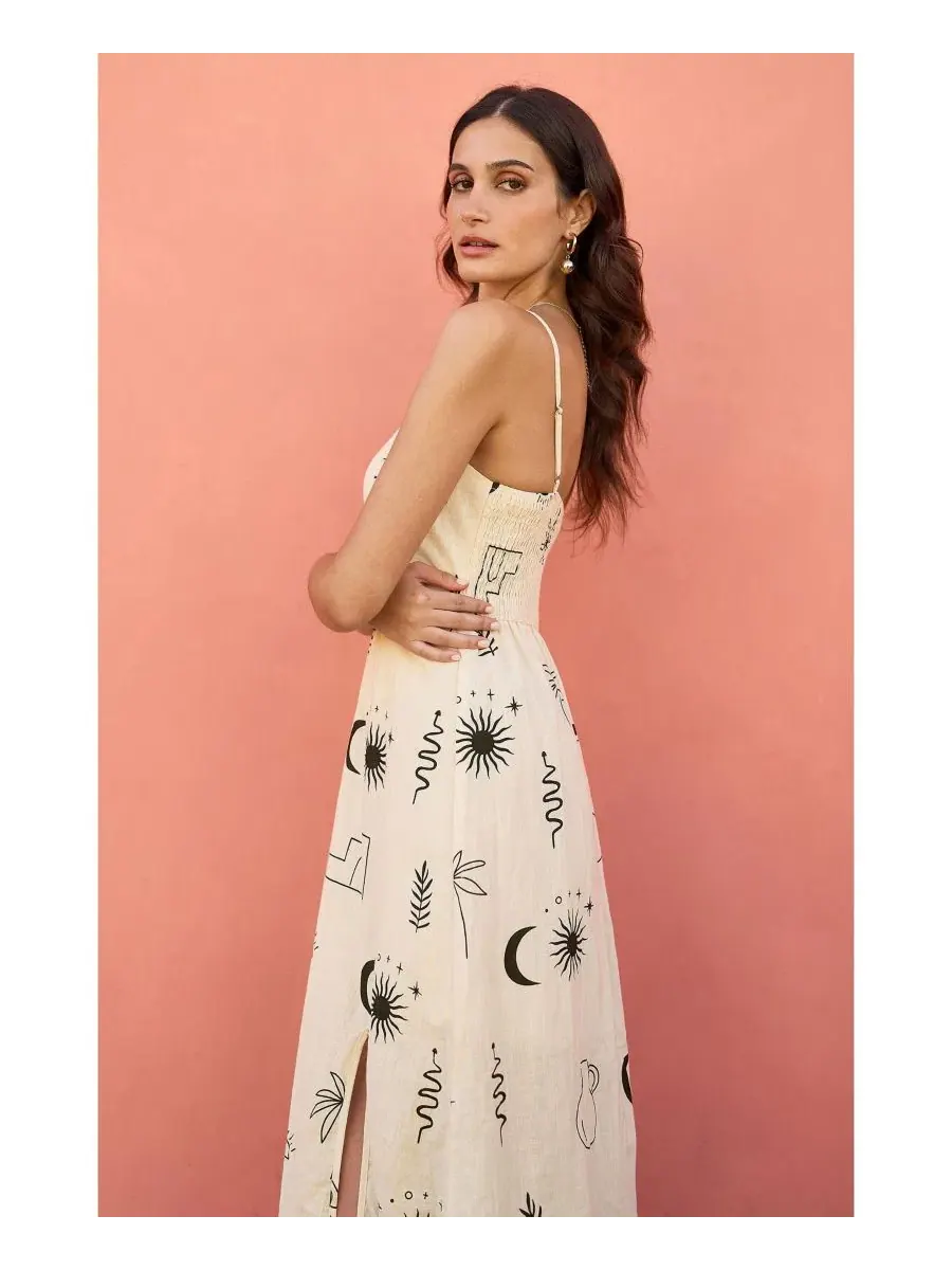 Платье миди с мистическим принтом Yumi — изображение 4 из 8, белый