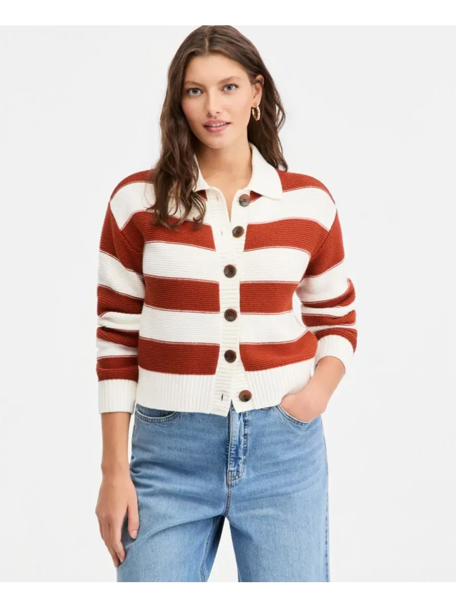 Кардиган женский с длинным рукавом Bold Stripe On 34th — изображение 1 из 6, слоновая кость