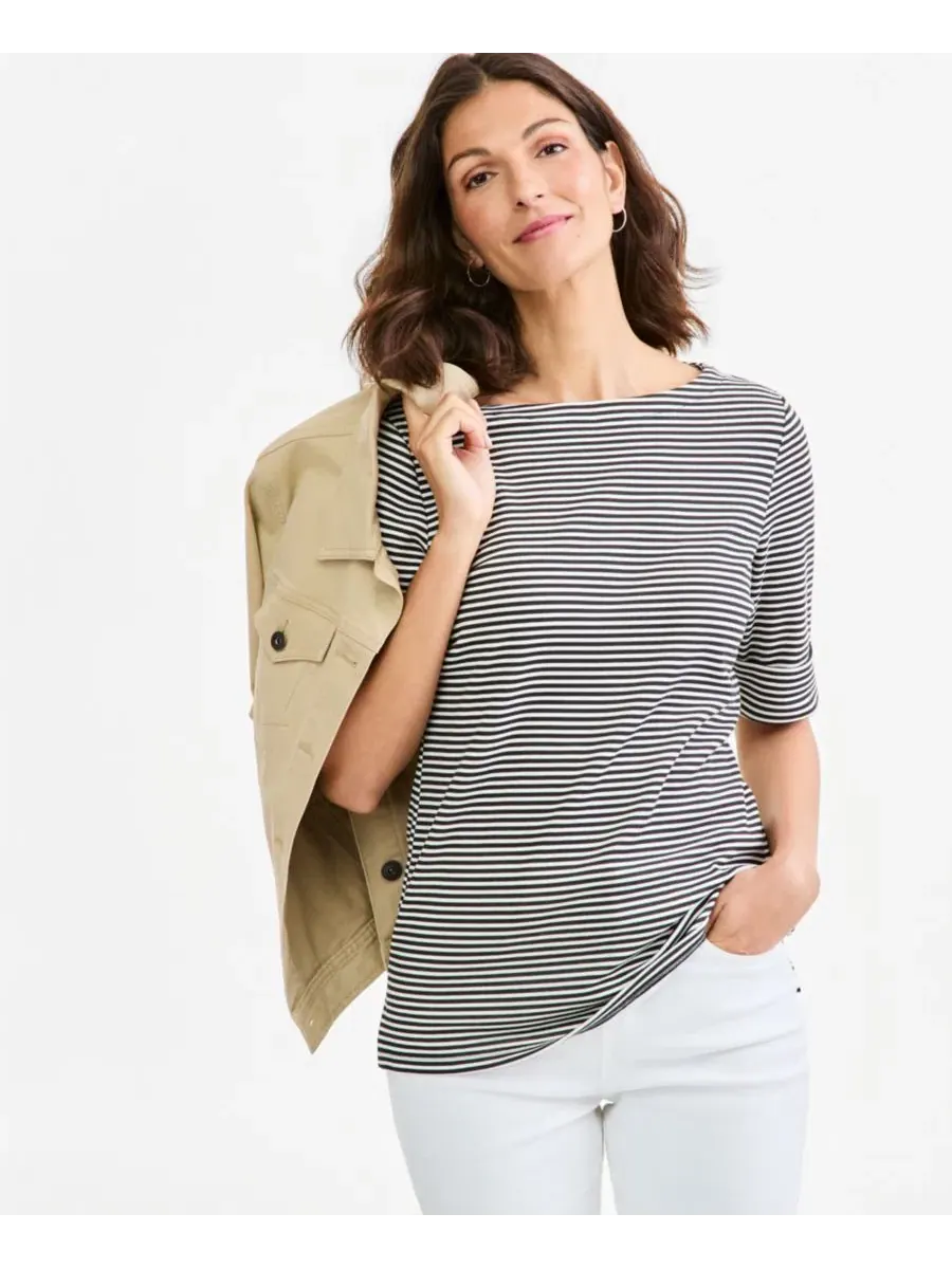 Футболка с лодочкой и рукавом до локтя Petite Elbow Feeder Stripe Boatneck Elbow-Sleeve T-Shirt — изображение 1 из 3