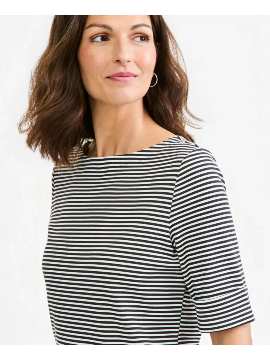 Футболка с лодочкой и рукавом до локтя Petite Elbow Feeder Stripe Boatneck Elbow-Sleeve T-Shirt — изображение 2 из 3