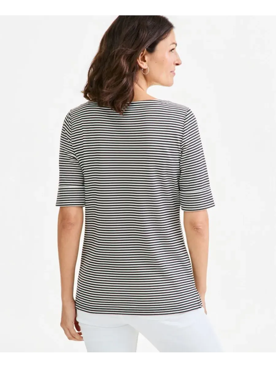 Футболка с лодочкой и рукавом до локтя Petite Elbow Feeder Stripe Boatneck Elbow-Sleeve T-Shirt — изображение 3 из 3