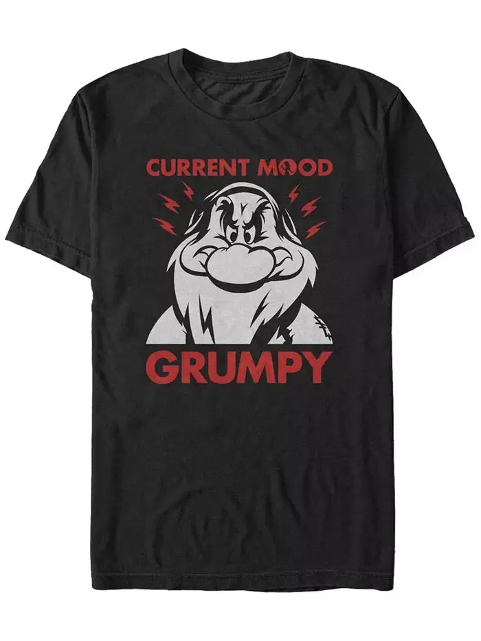 Disney Мужская Белоснежка и семь гномов Текущее настроение Grumpy, футболка с коротким рукавом — изображение 1 из 1, черный
