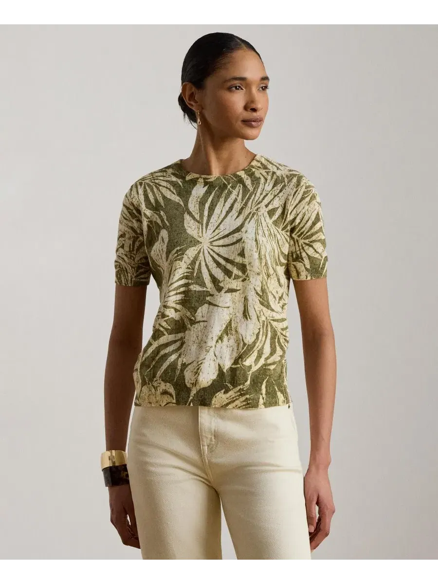 Свитер с коротким рукавом и круглым вырезом Palm Frond Print Lauren Ralph Lauren