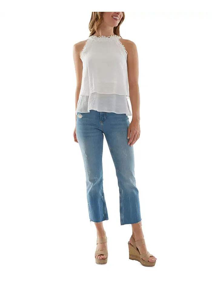 Женский топ с кружевной отделкой и многослойным подолом Juniors' Crochet-Trim Layered-Hem Top BCX — изображение 3 из 3, белый