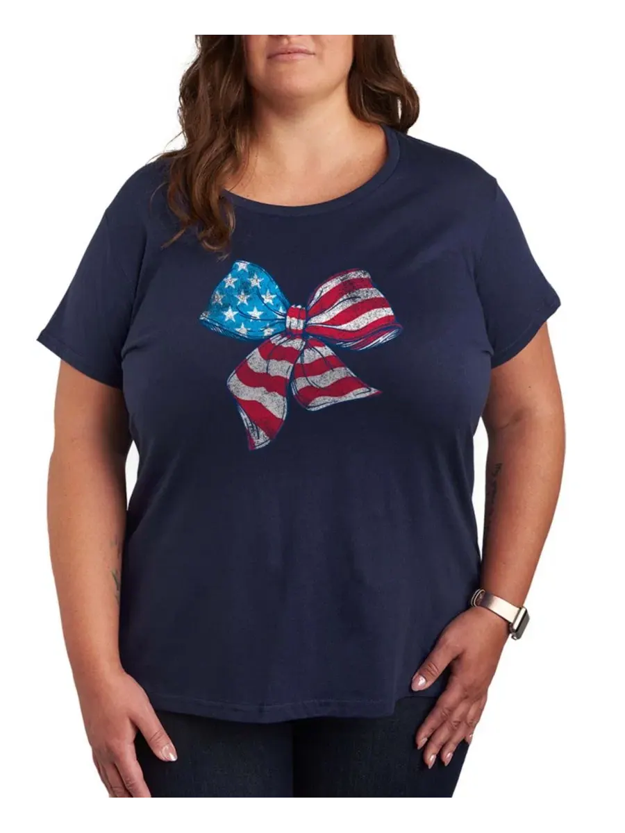 Футболка женская с принтом American Flag Bow Hybrid Apparel — изображение 1 из 3, темно-синий