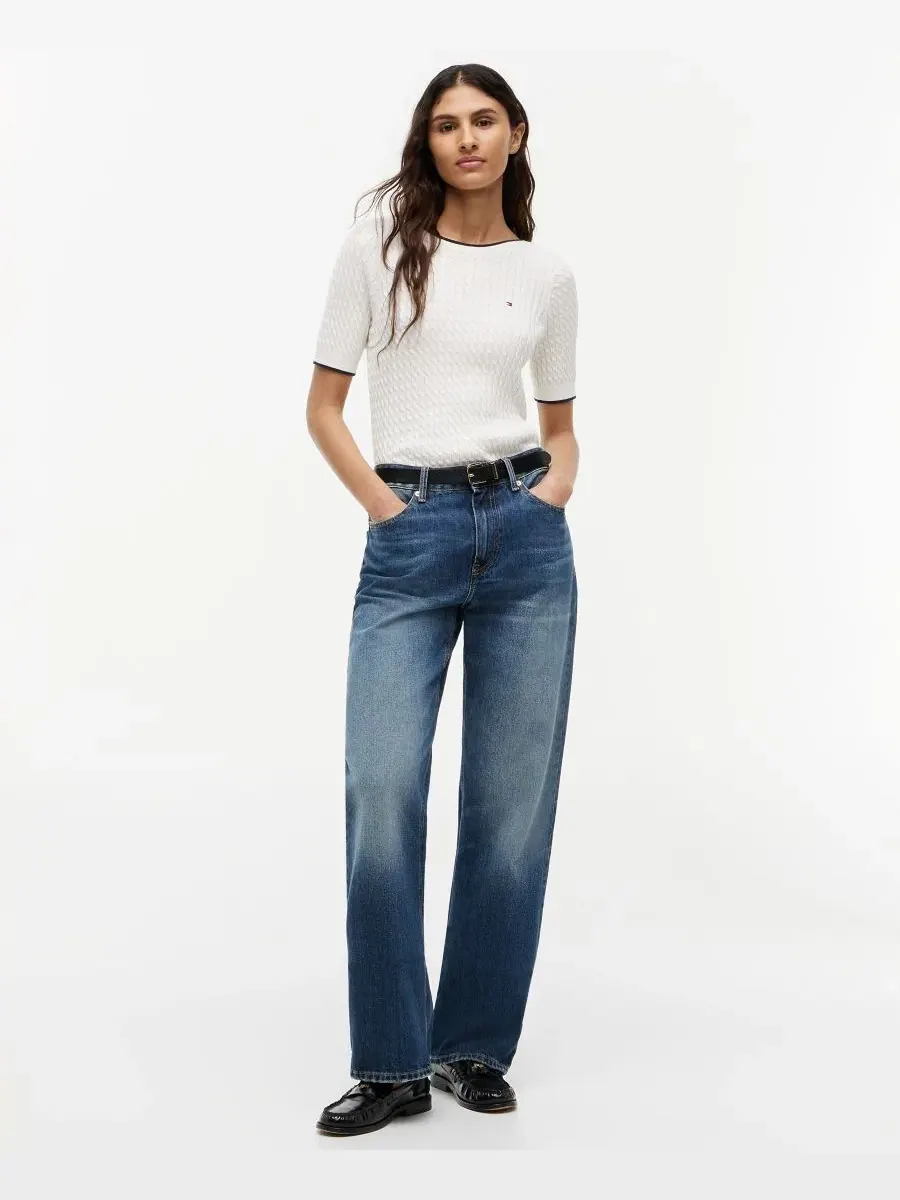 Свитер с лодочкой и коротким рукавом, модель Boat Neck Short-Sleeve Cotton Sweater Tommy Hilfiger — изображение 2 из 4