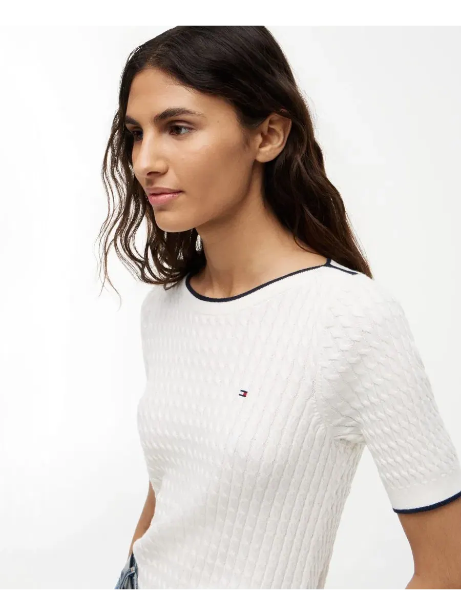 Свитер с лодочкой и коротким рукавом, модель Boat Neck Short-Sleeve Cotton Sweater Tommy Hilfiger — изображение 3 из 4