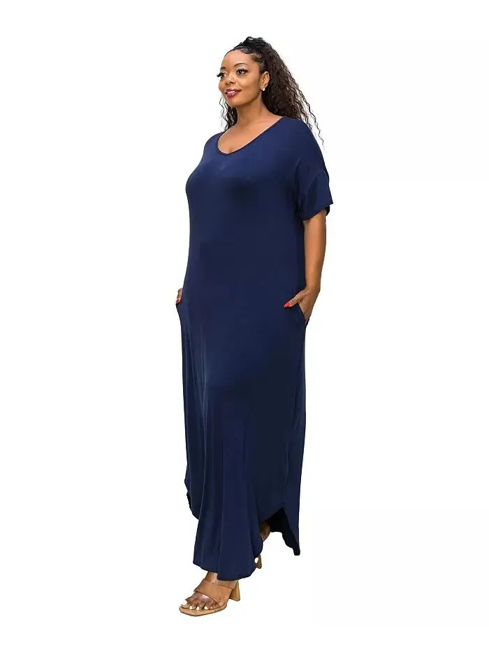 Платье-макси Scarlett Plus Size с карманами L I V D — изображение 3 из 3, темно-синий