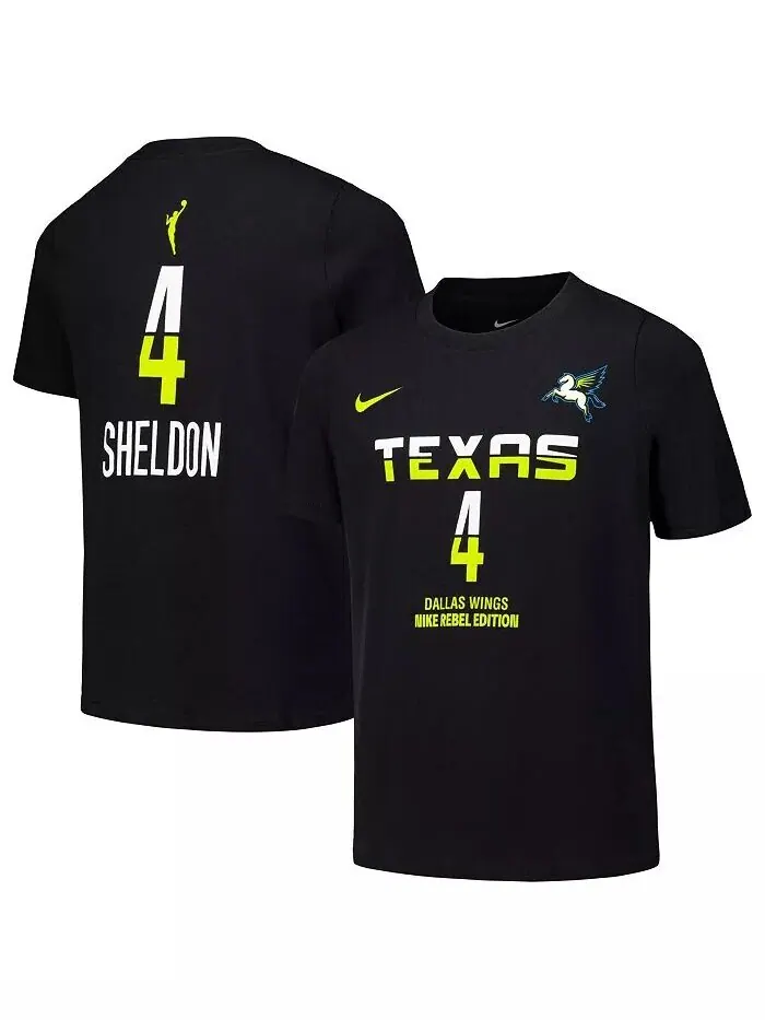 Футболка с именем и номером от Big Boys and Girls Jacy Sheldon Black Dallas Wings Draft Rebel — изображение 1 из 3