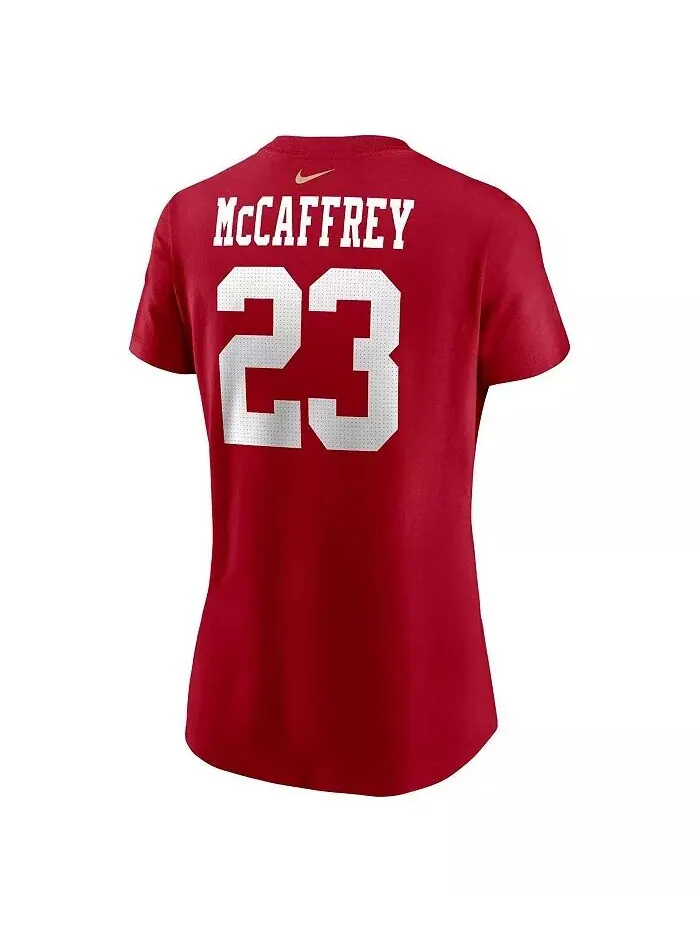 Женская футболка Christian Mc Caffrey Scarlet San Francisco 49ers с именем и номером игрока Nike — изображение 2 из 3, алый