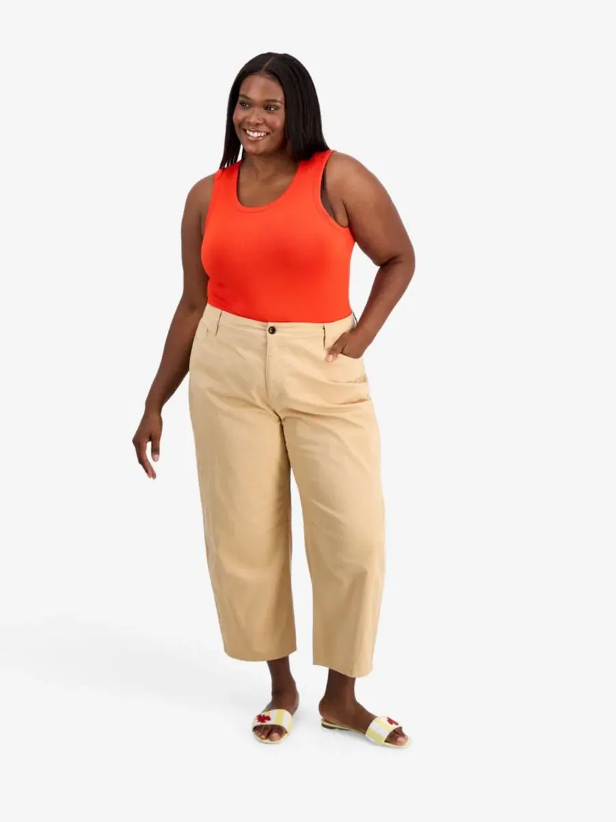Брюки-бананы с высокой посадкой из твила, модель Trendy Plus Size High-Rise Twill Barrel-Leg Pants — изображение 1 из 3