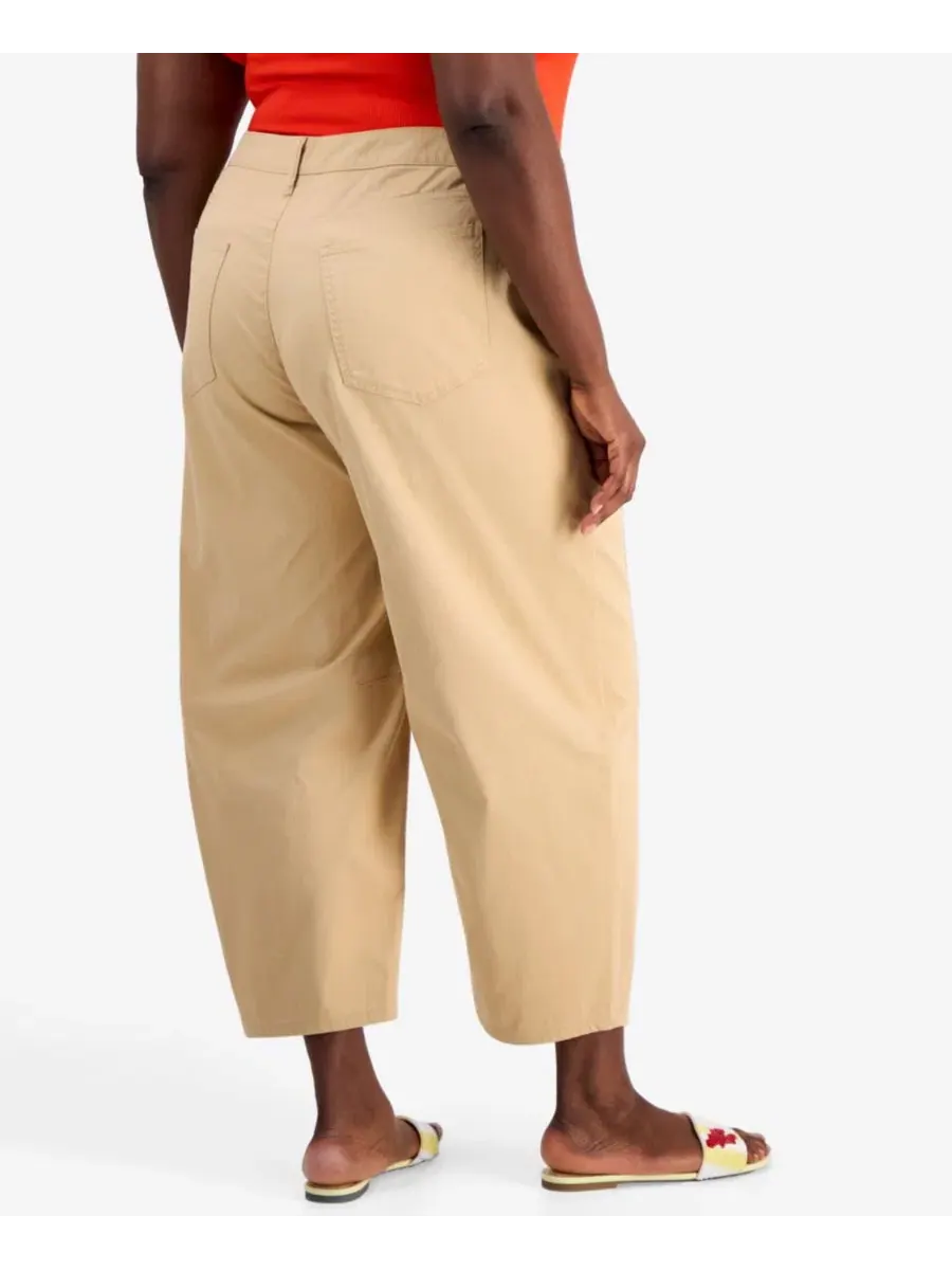 Брюки-бананы с высокой посадкой из твила, модель Trendy Plus Size High-Rise Twill Barrel-Leg Pants — изображение 2 из 3
