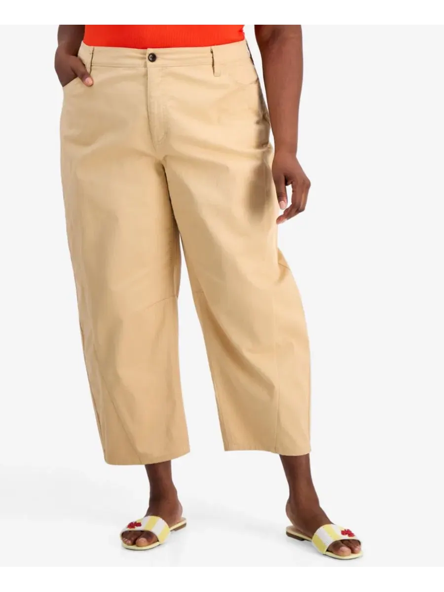 Брюки-бананы с высокой посадкой из твила, модель Trendy Plus Size High-Rise Twill Barrel-Leg Pants — изображение 3 из 3