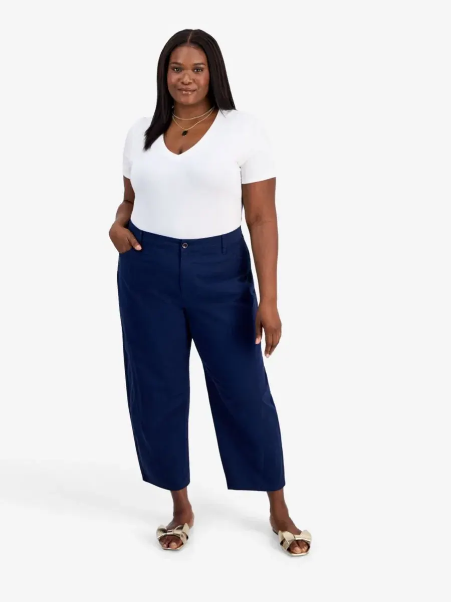 Брюки-бабочка с высокой посадкой из твила, модель Trendy Plus Size High-Rise Twill Barrel-Leg Pants — изображение 1 из 4