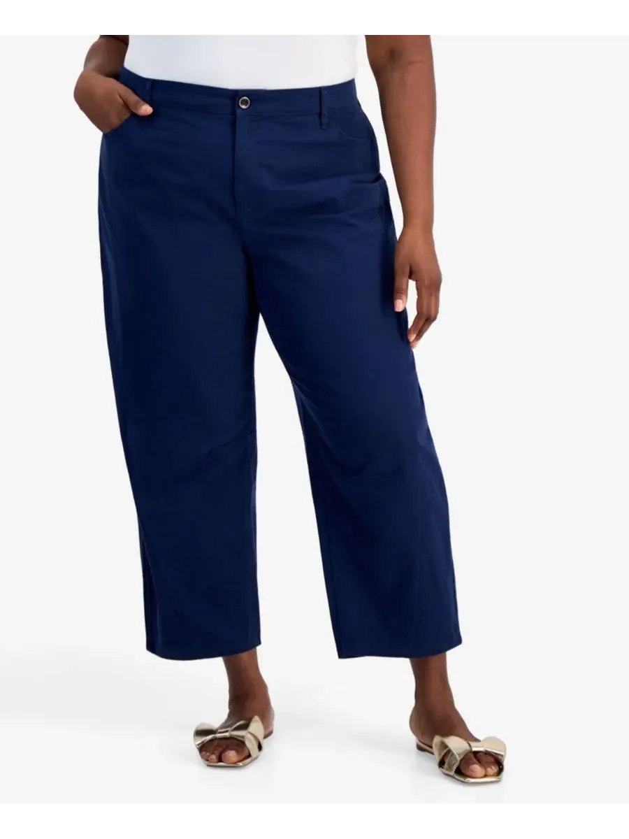 Брюки-бабочка с высокой посадкой из твила, модель Trendy Plus Size High-Rise Twill Barrel-Leg Pants — изображение 3 из 4