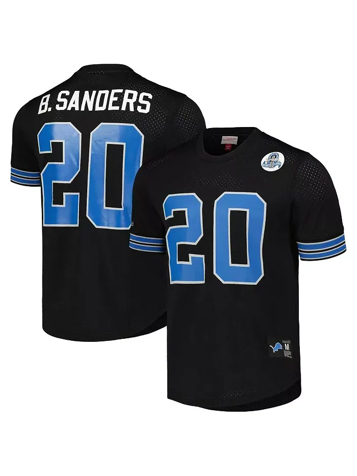 Мужская футболка с сеткой Barry Sanders Detroit Lions с именем и номером игрока Mitchell & Ness — изображение 1 из 5, черный