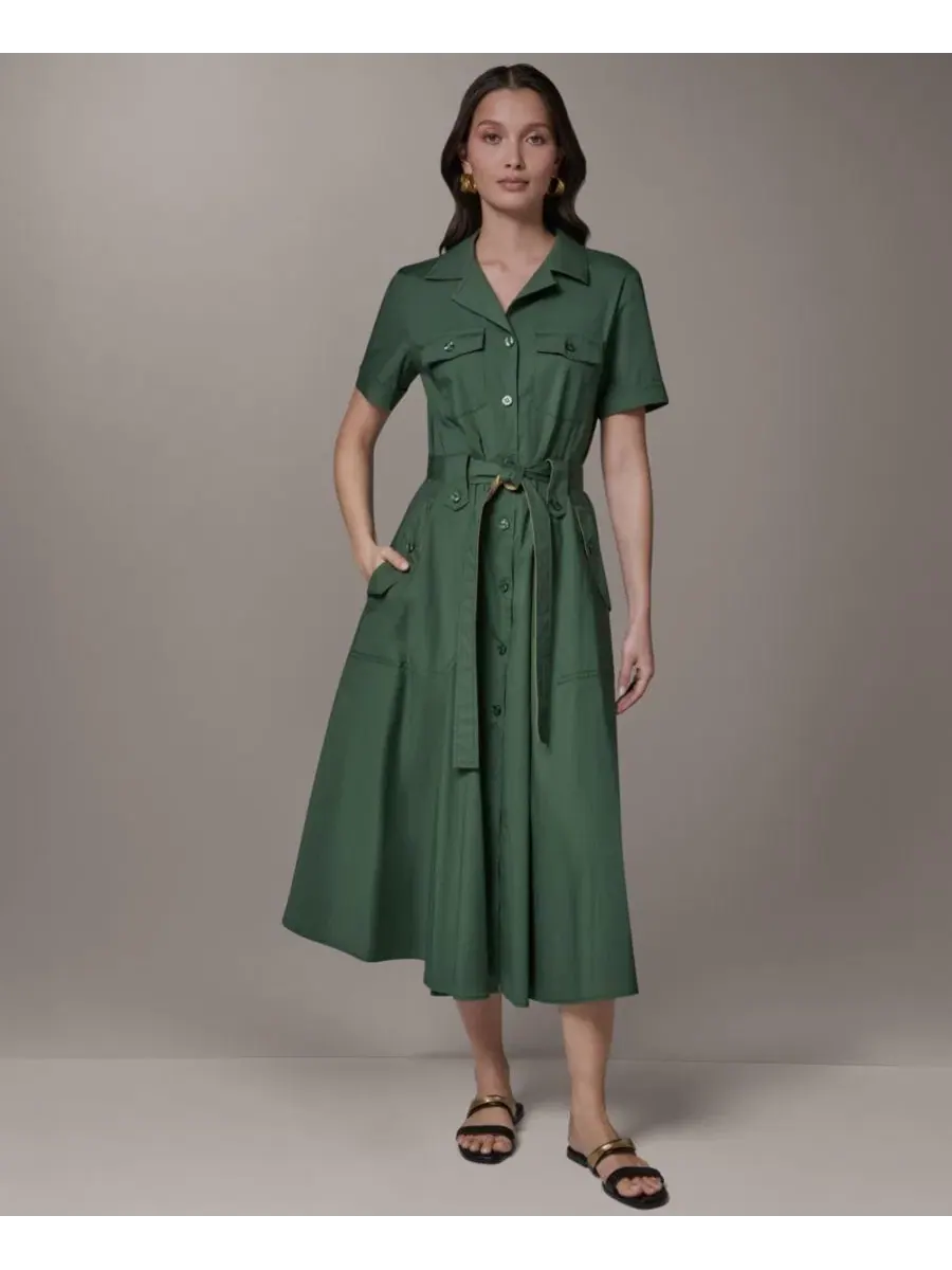 Платье-рубашка миди с поясом Donna Karan Weekend, Verde/Fawn — изображение 1 из 9