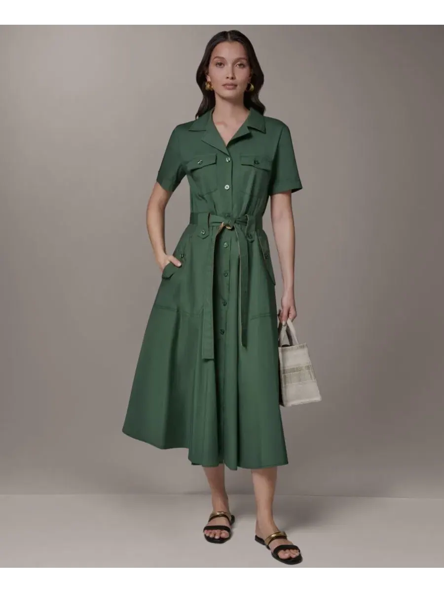 Платье-рубашка миди с поясом Donna Karan Weekend, Verde/Fawn — изображение 2 из 9